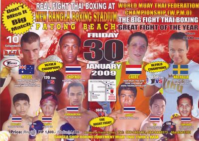 Muay Thai Fight Poster jan 30, Phuket, Thailand. Bangla Stadium, Patong